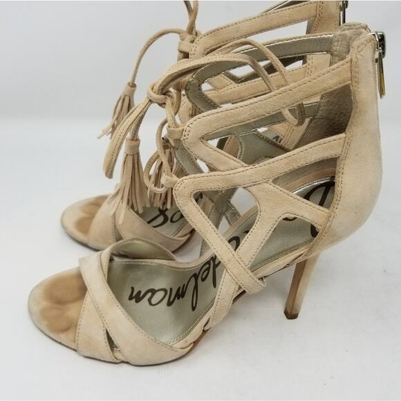 Sam Edelman Beige Tan Strappy Stilettos Heels  Azela Leather Heels Size 8 - Picture 9 of 14